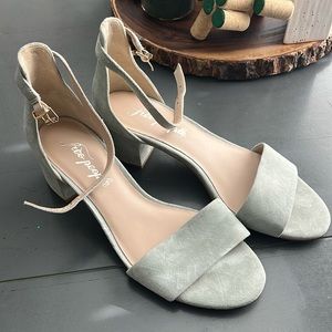 Free People Marigold Block Heels Seafoam Genuine Suede Leather Low Sandals